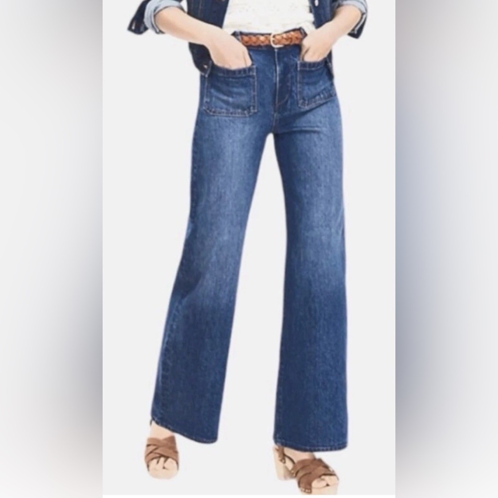 Michael Kors Womens Med Dark Wash Wide Leg Jeans Size 16 Flat Front Pockets